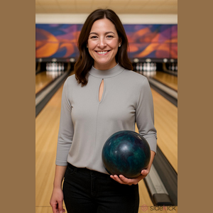 Grey Funnel Neck Front Key Hole 3/4 Sleeve